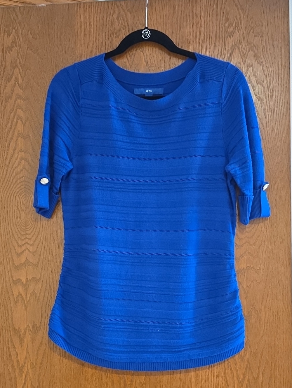 Apt. 9 Cobalt Blue Short-Sleeve Knit Top with Button Sleeve Tabs
